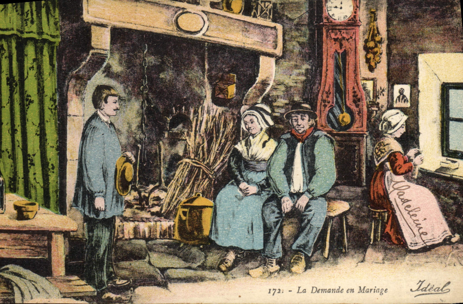 CPA Folklore Auvergne La demande en mariage 