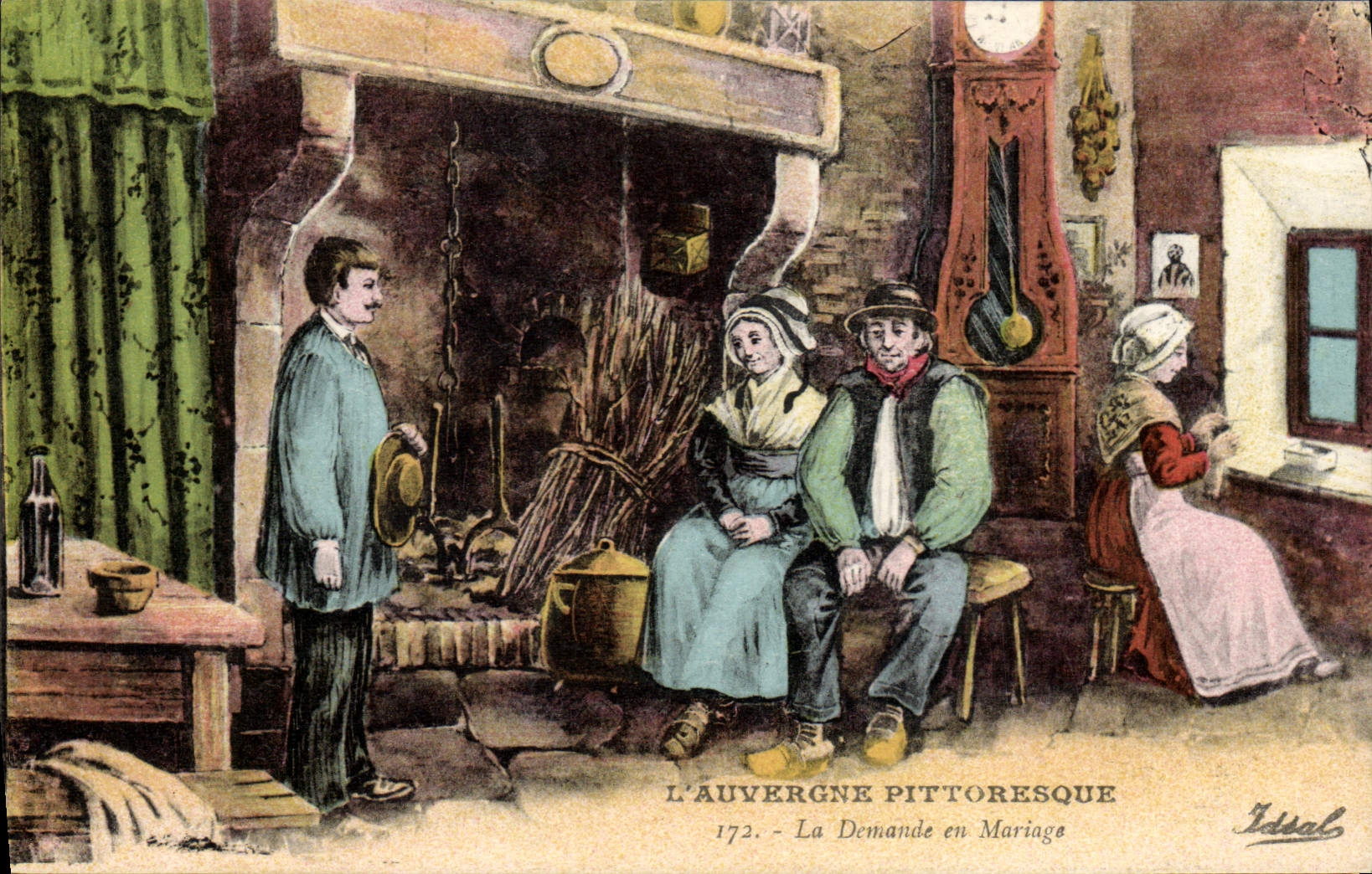 CPA Folklore Auvergne La demande en mariage 