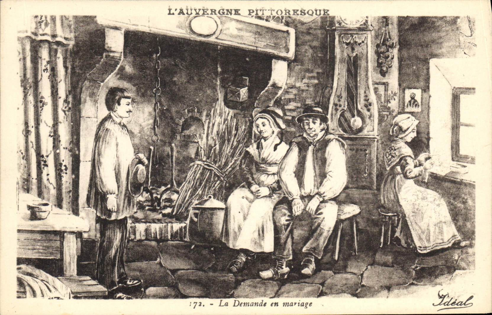 CPA Folklore Auvergne La demande en mariage 