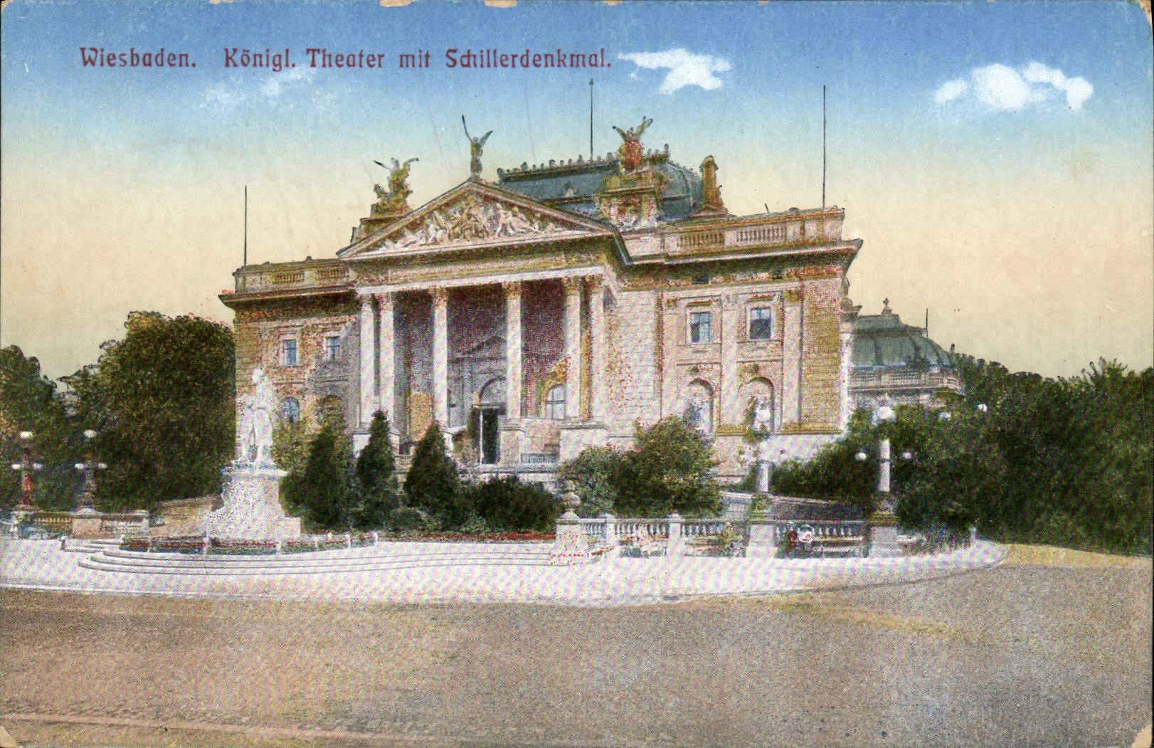CPA Theatre Wiesbaden Konigl Theater mit Schillerdenkmal