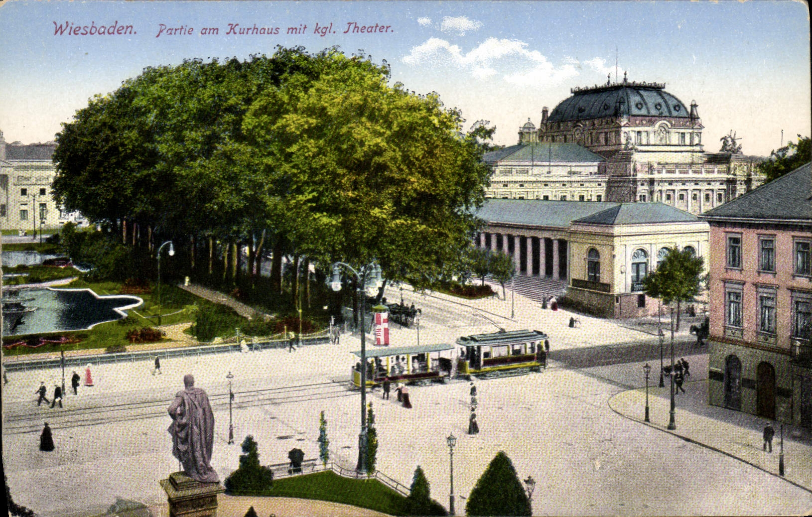 VINTAGE POSTCARD Theater Wiesbaden Partie amndt Kurhaus put kgl Theater