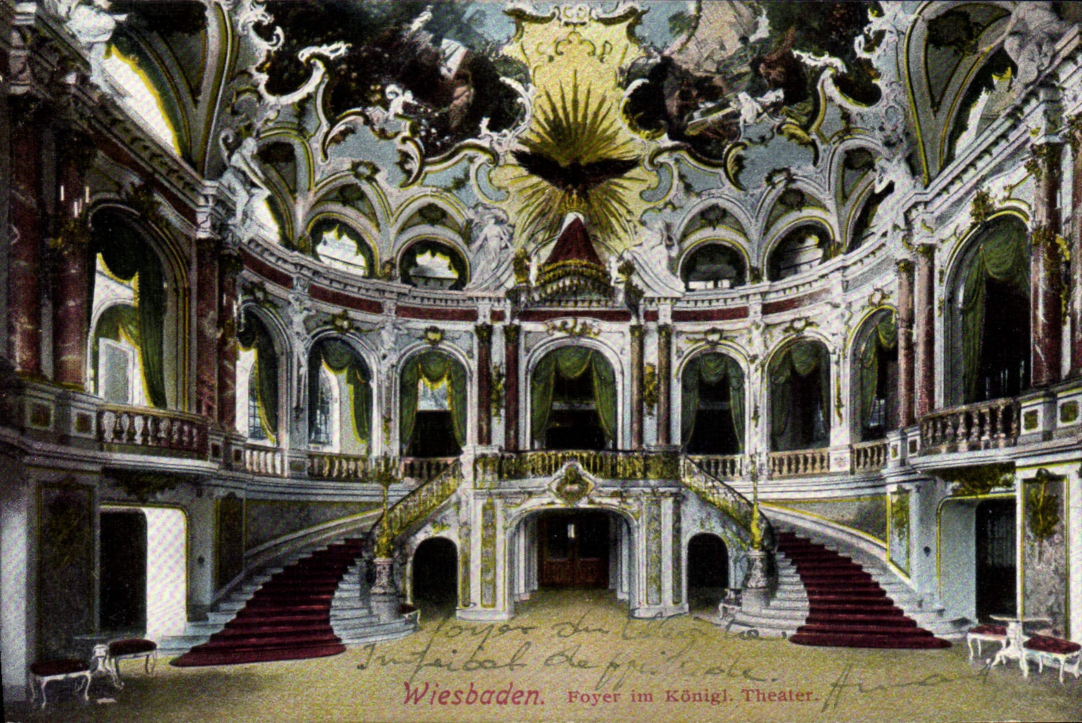 VINTAGE POSTCARD Theater Wiesbaden Hearth im Konigl Theater