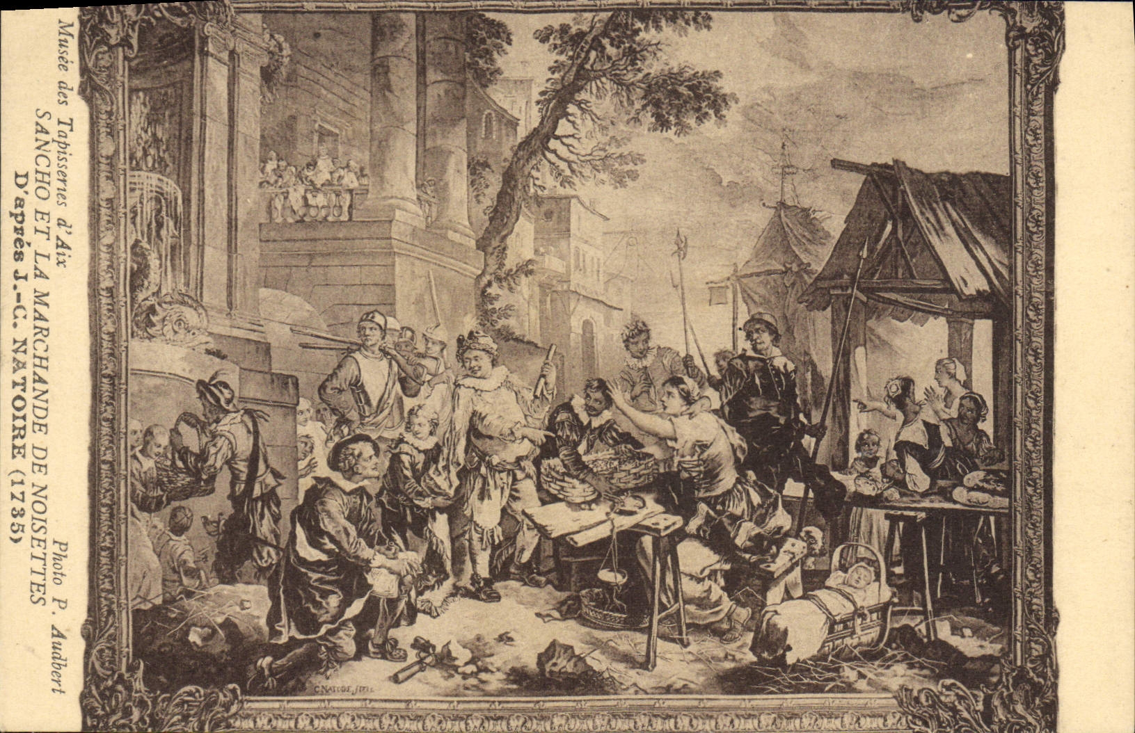 VINTAGE POSTCARD Museum of the Tapestries of Aix Sancho and the commercial one of Natoire hazel nuts