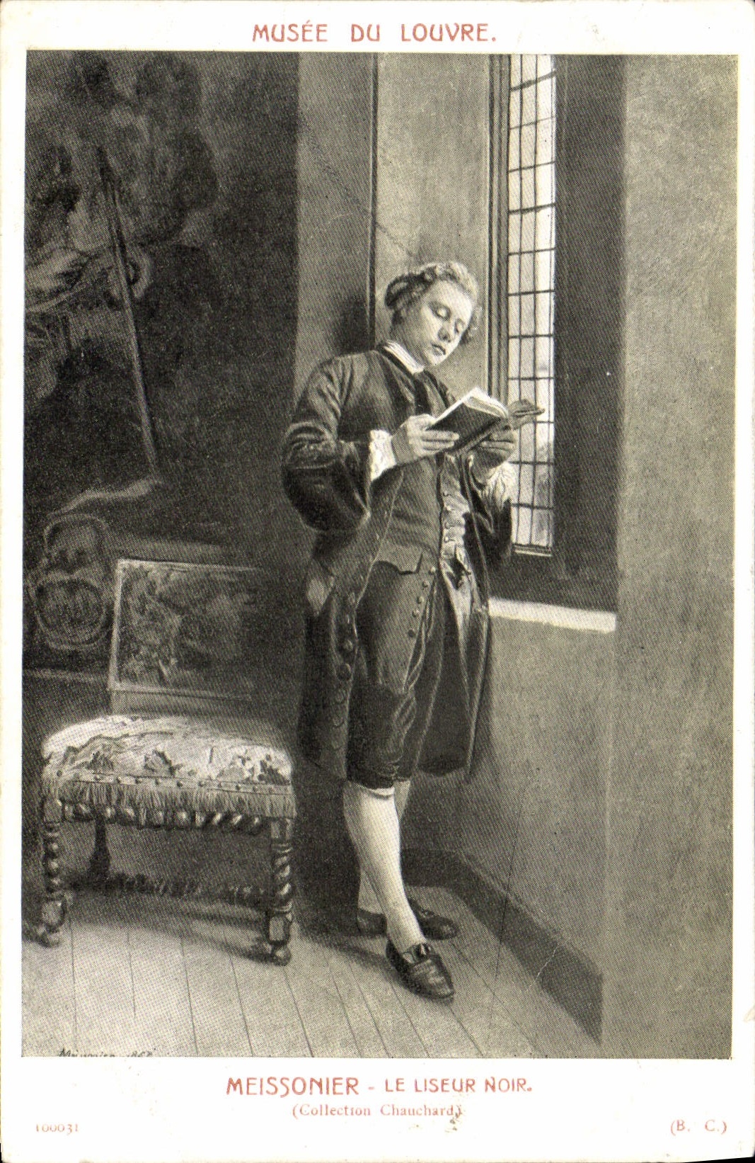 VINTAGE POSTCARD Paris Museum of Louvre Meissonnier the black reader