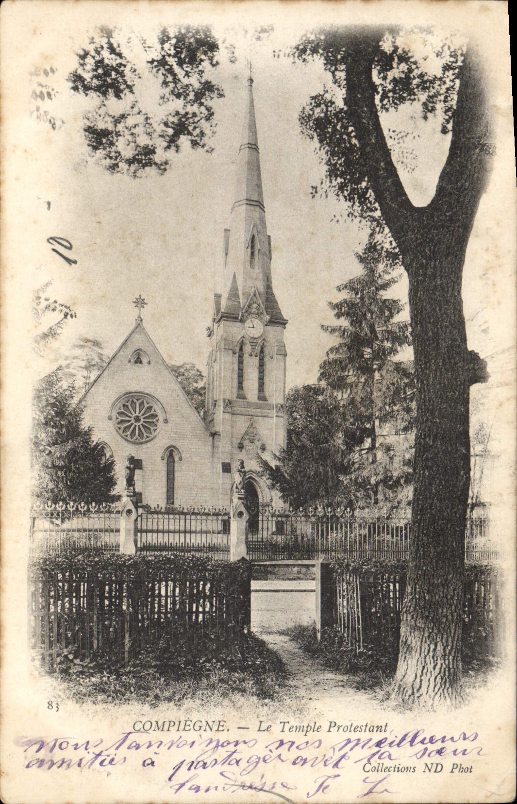 Templo del Protestant de Compiegne del prostestante de la religión de la POSTAL de la VENDIMIA