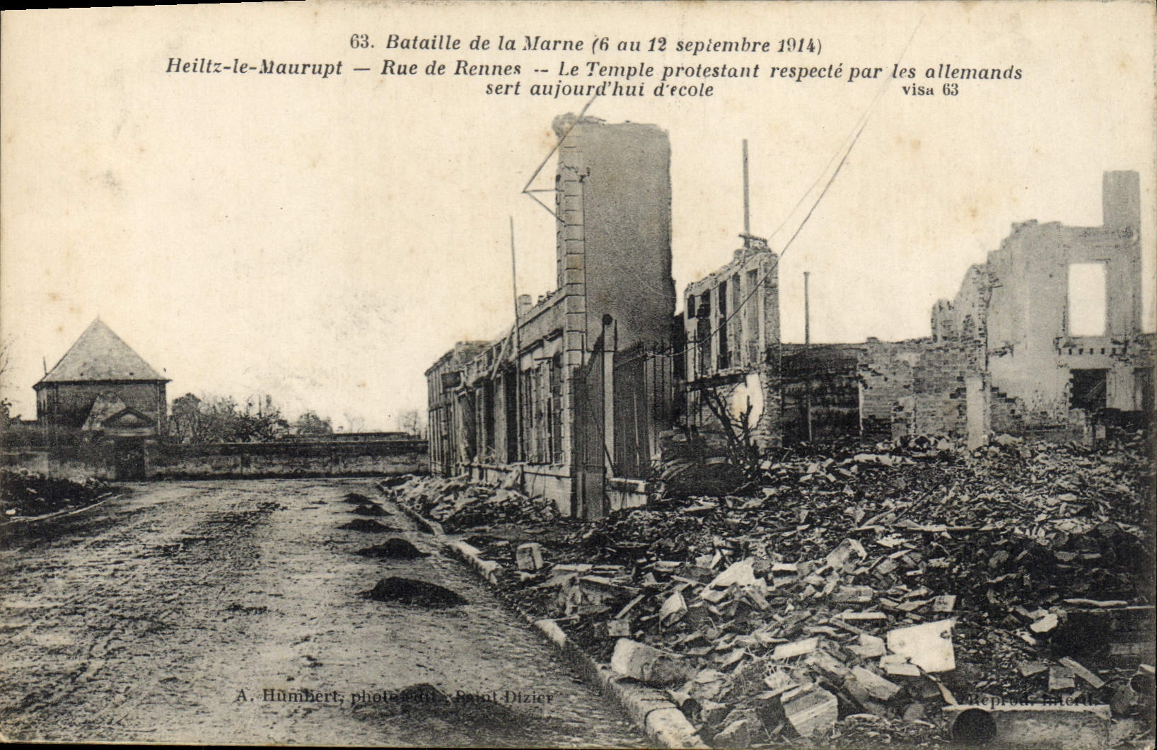 Calle de Heiltz Maurupt del prostestante de la religión de la POSTAL de la VENDIMIA de Rennes el templo Militaria de protesta