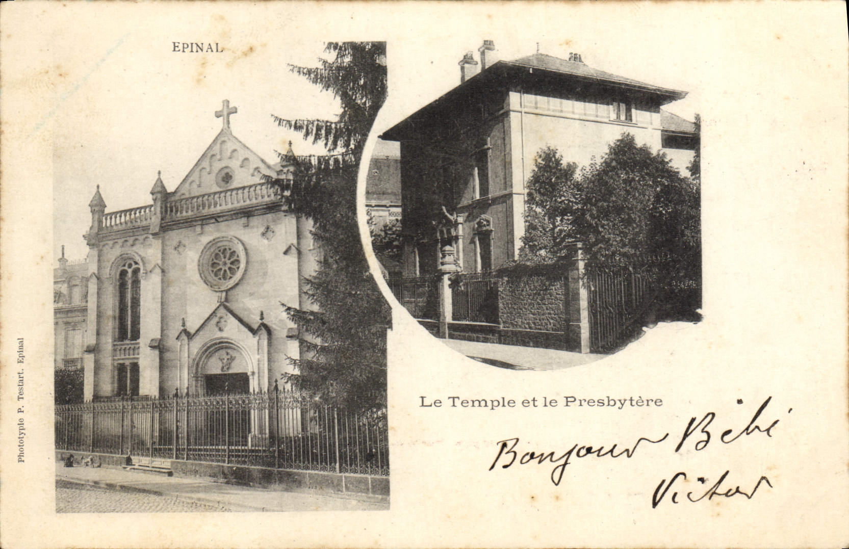 VINTAGE POSTCARD Religion prostestante Epinal Temple and the presbytery Protestant Temple