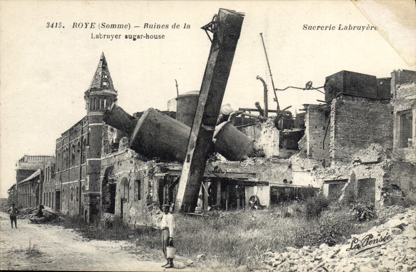 VINTAGE POSTCARD Sugar refinery Roye Ruins of the sugar refinery Labruyere Militaria