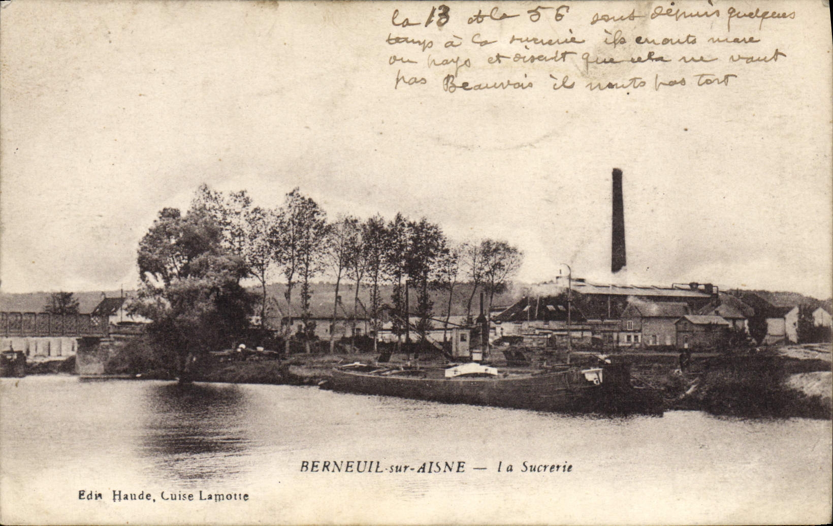 VINTAGE POSTCARD Berneuil Sugar refinery on Aisne