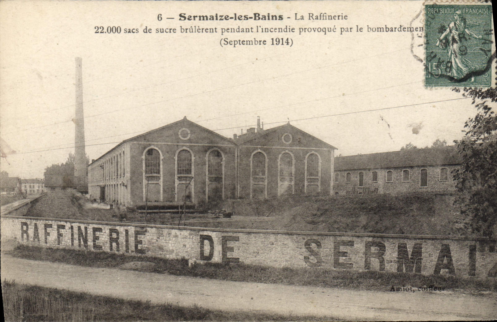 VINTAGE POSTCARD Sermaize Sugar refinery les Bains the refinery