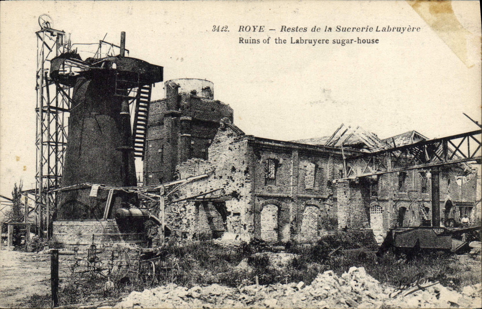 VINTAGE POSTCARD Roye Ruins of the Labruyere Sugar refinery