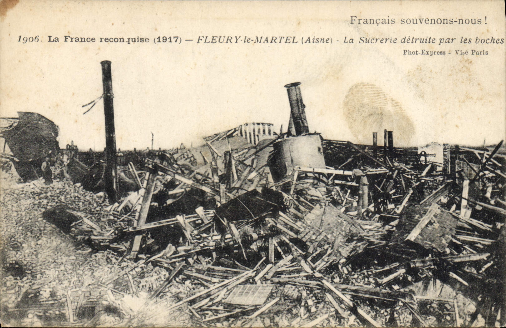 VINTAGE POSTCARD the Sugar refinery destroyed by the boches Fleury Martel