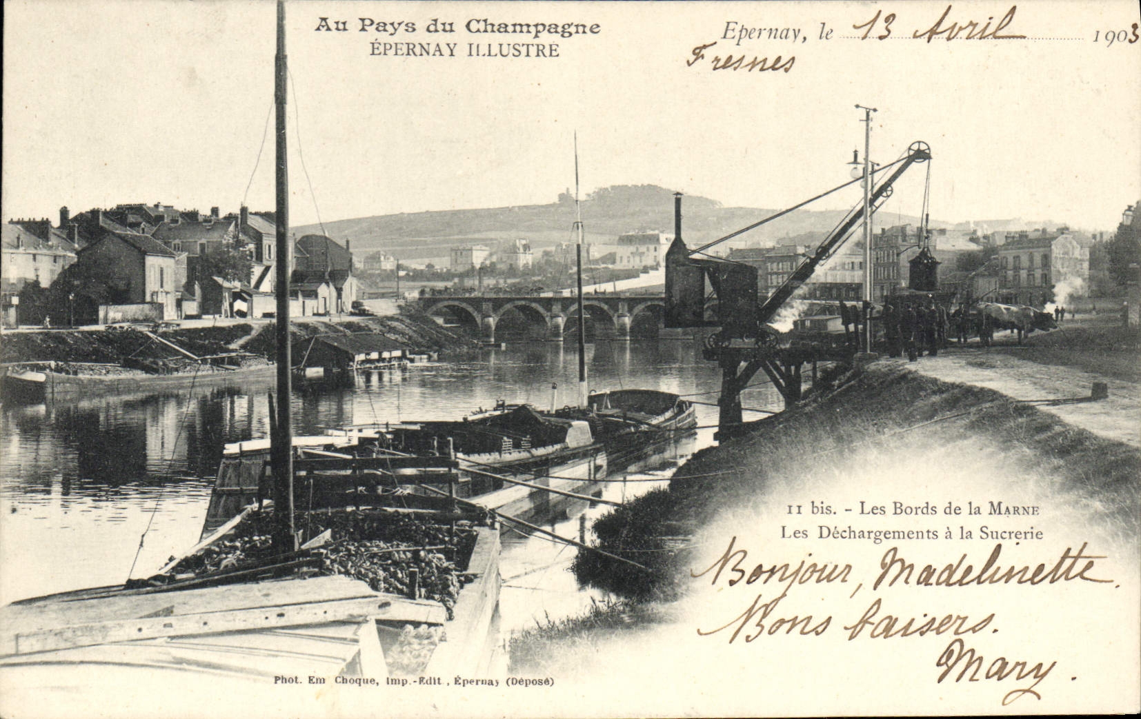 VINTAGE POSTCARD Sugar refinery Epernay Edges of the Marne unloadings of the sugar refinery