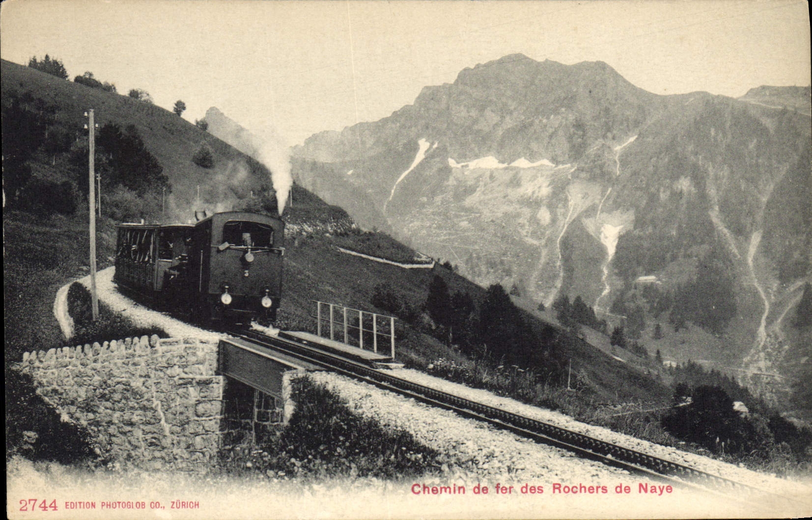 VINTAGE POSTCARD Train Engine Chemin de iron of the rocks of Naye