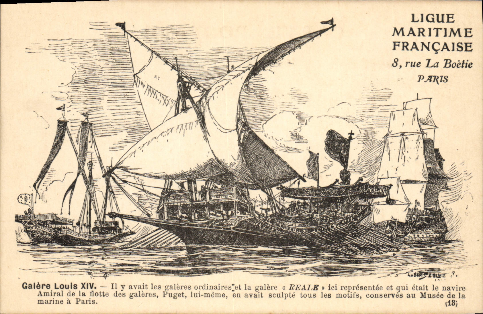 VINTAGE POSTCARD Sailing Boat Galere Louis XIV