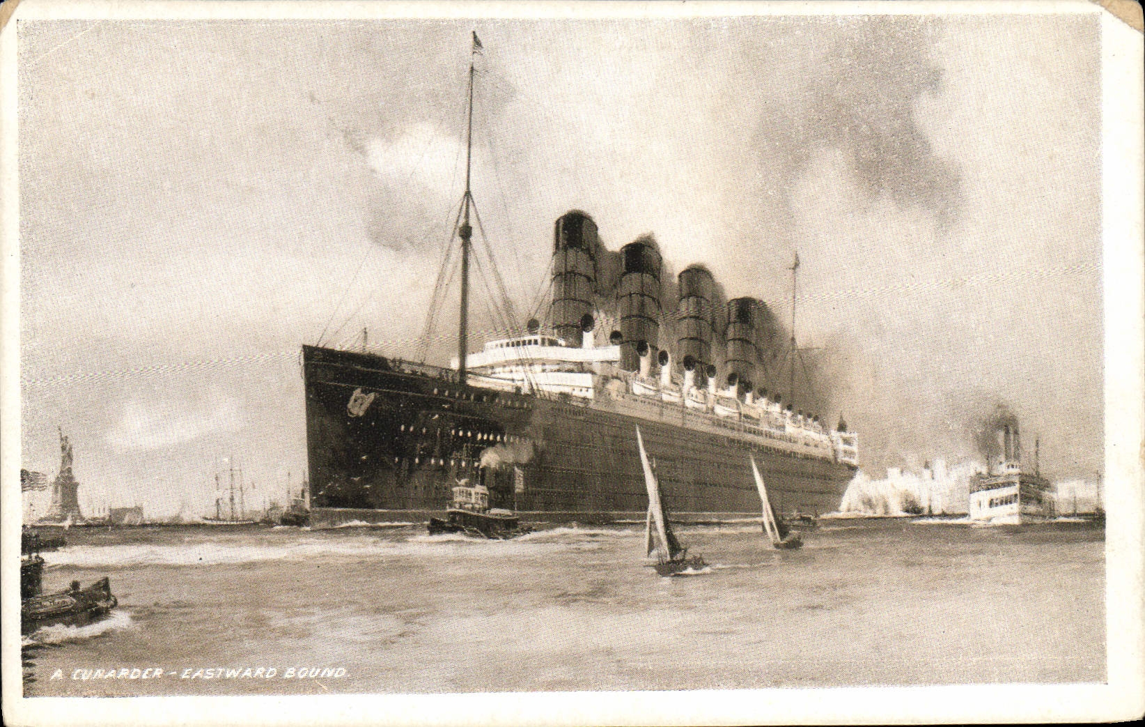 VINTAGE POSTCARD Bateau Steamer has curarder Eastward bound