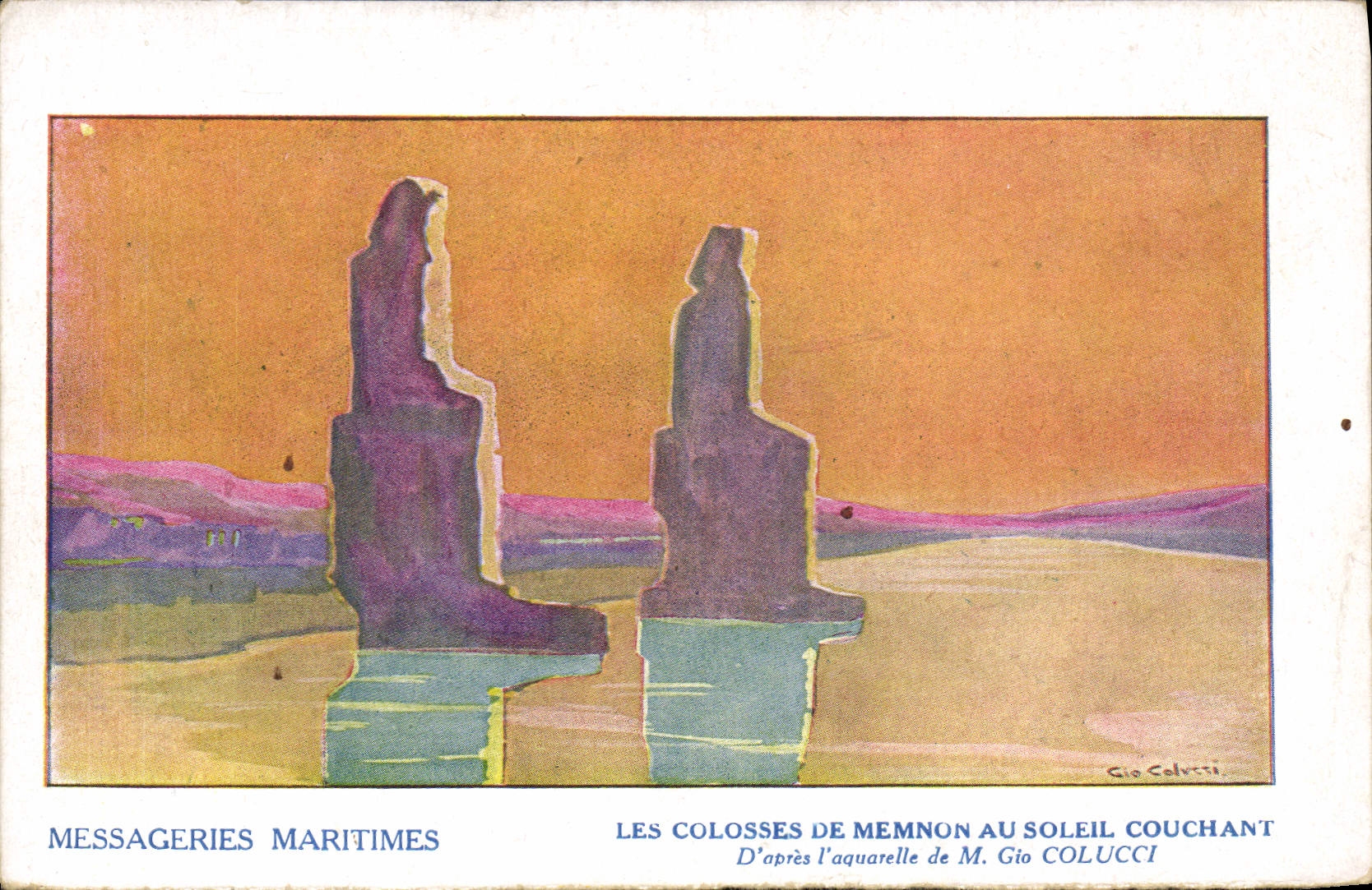 VINTAGE POSTCARD Boat Steamer Company of the Maritime Transport colossi of Mennon to the setting sun Egypt Egypt