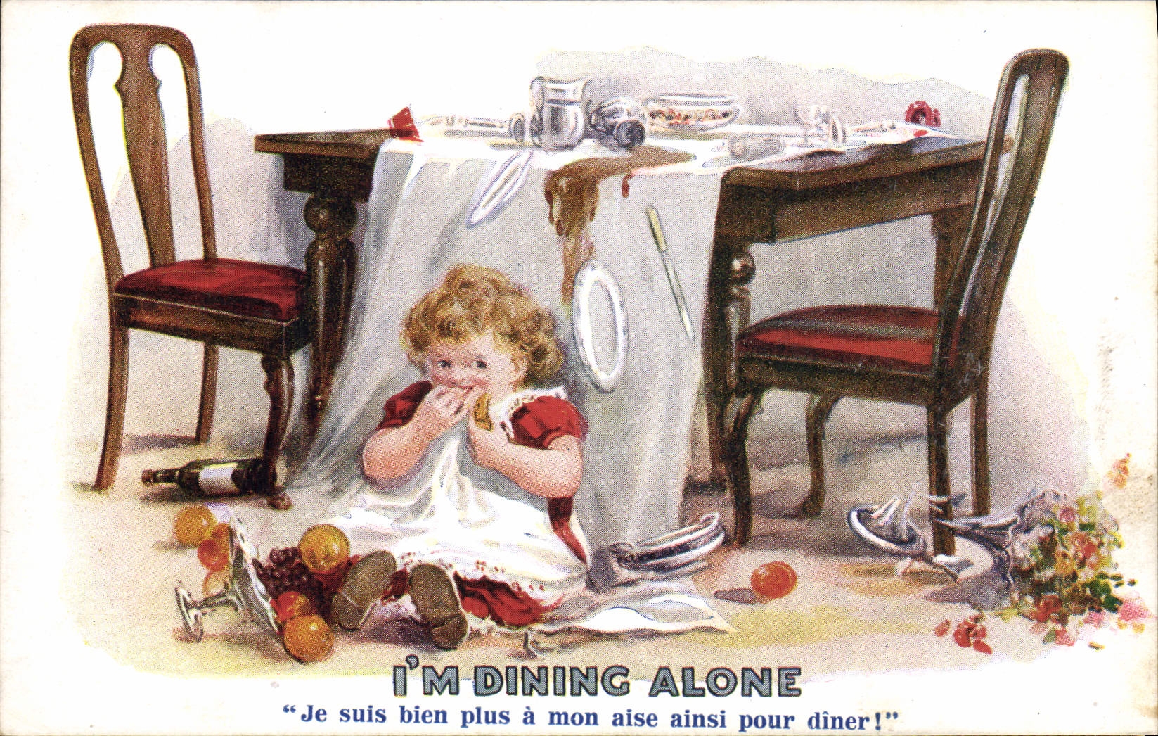 VINTAGE POSTCARD Fantaisie Illustrator Child has table