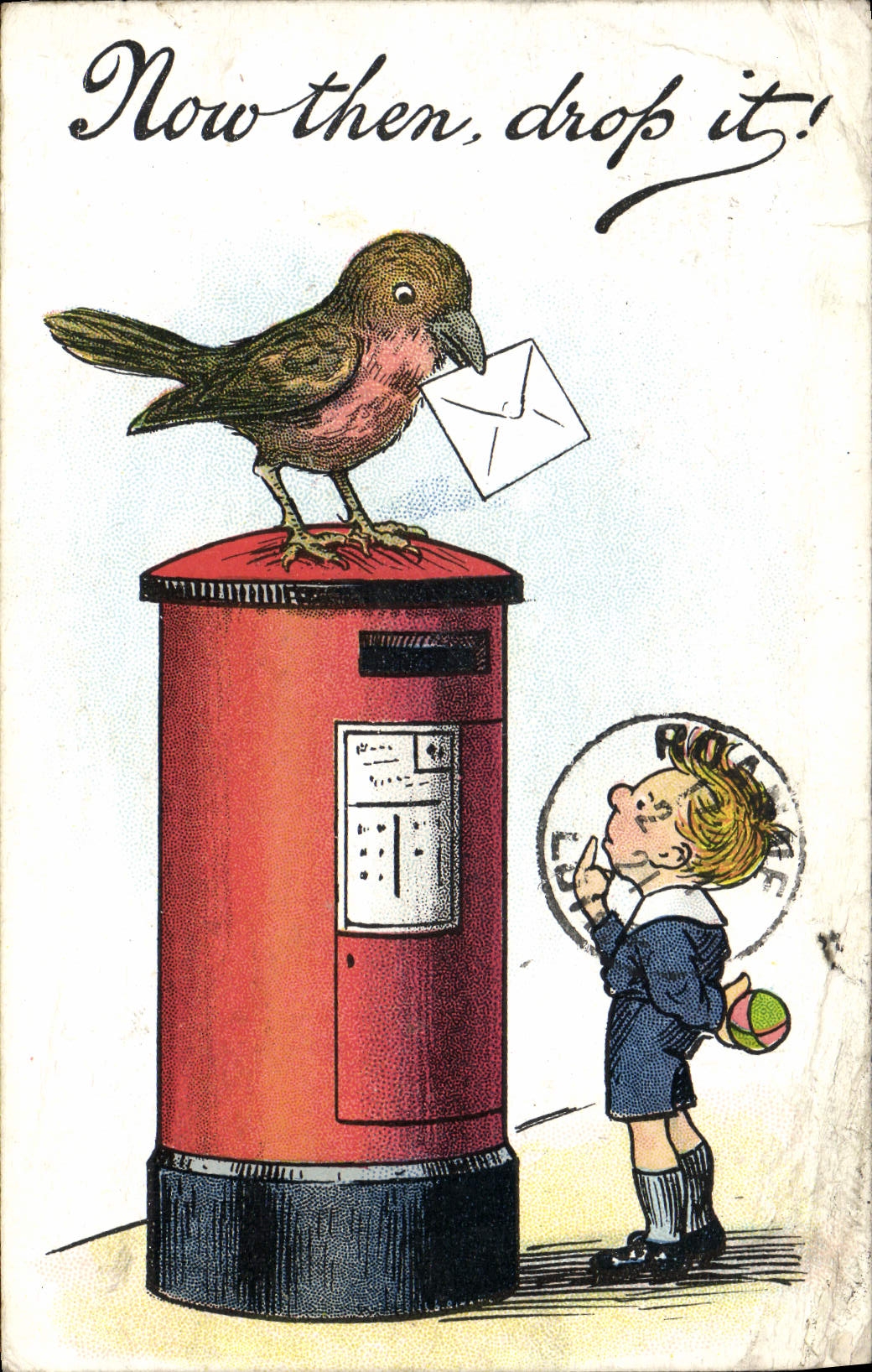 CPA Fantaisie Illustrateur Enfant Oiseau Boite aux lettres