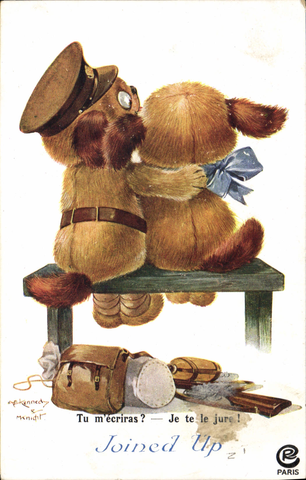 VINTAGE POSTCARD Fantaisie Illustrator Bear Becomes fluffy