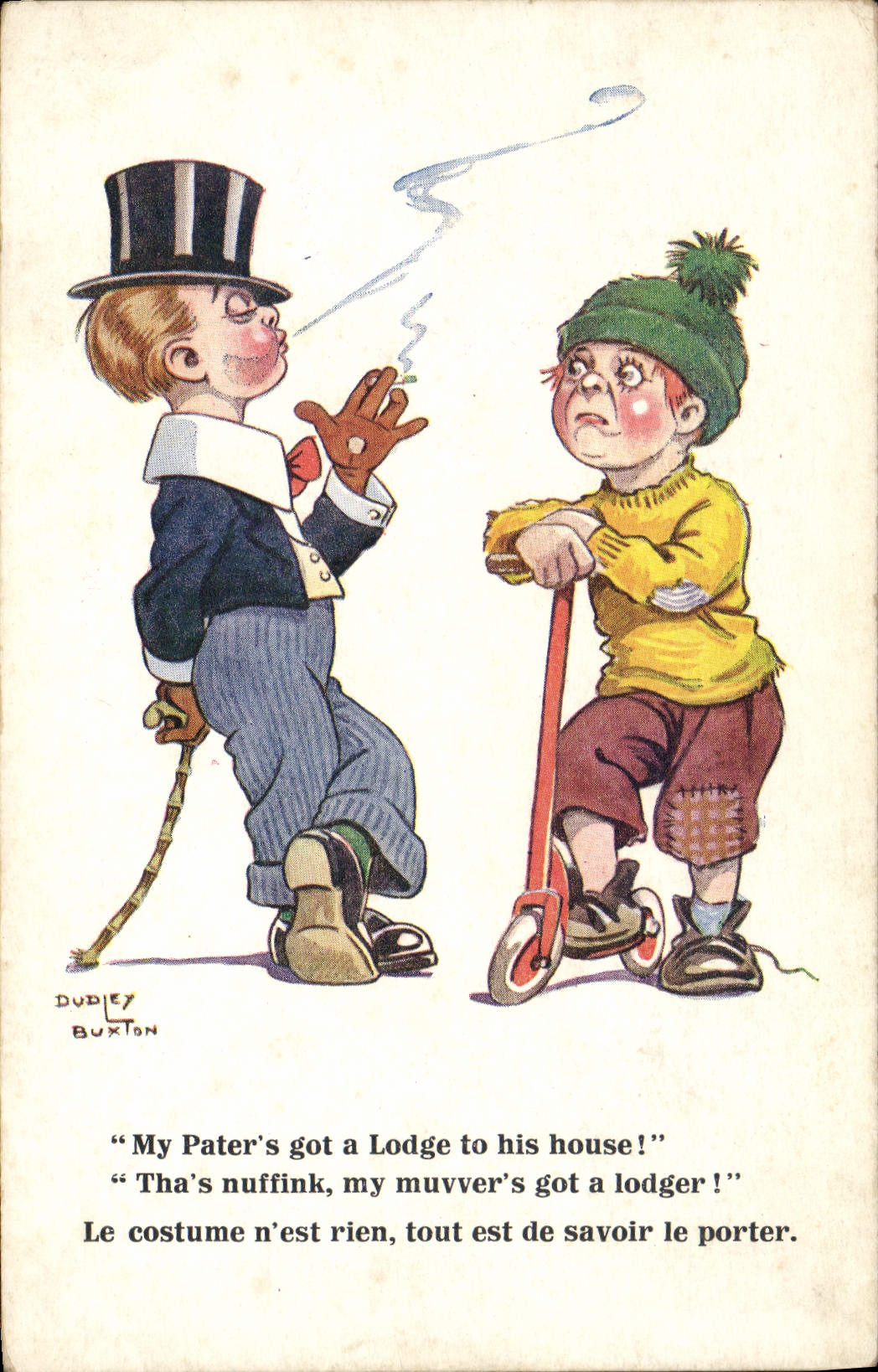 CPA Fantaisie Illustrateur Enfants Cigarette Tabac Trotinnette