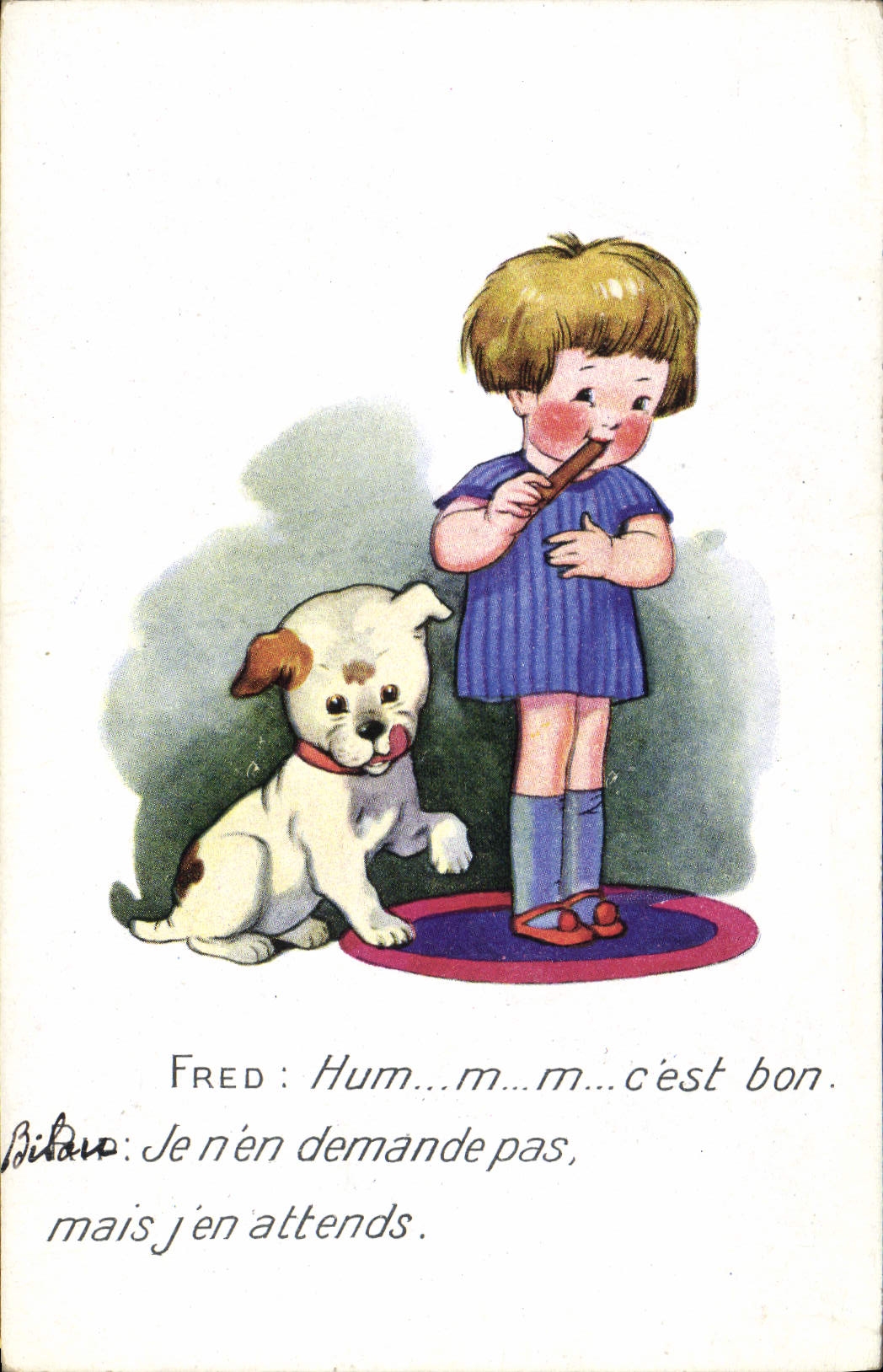 CPA Fantaisie Illustrateur Enfant Chien