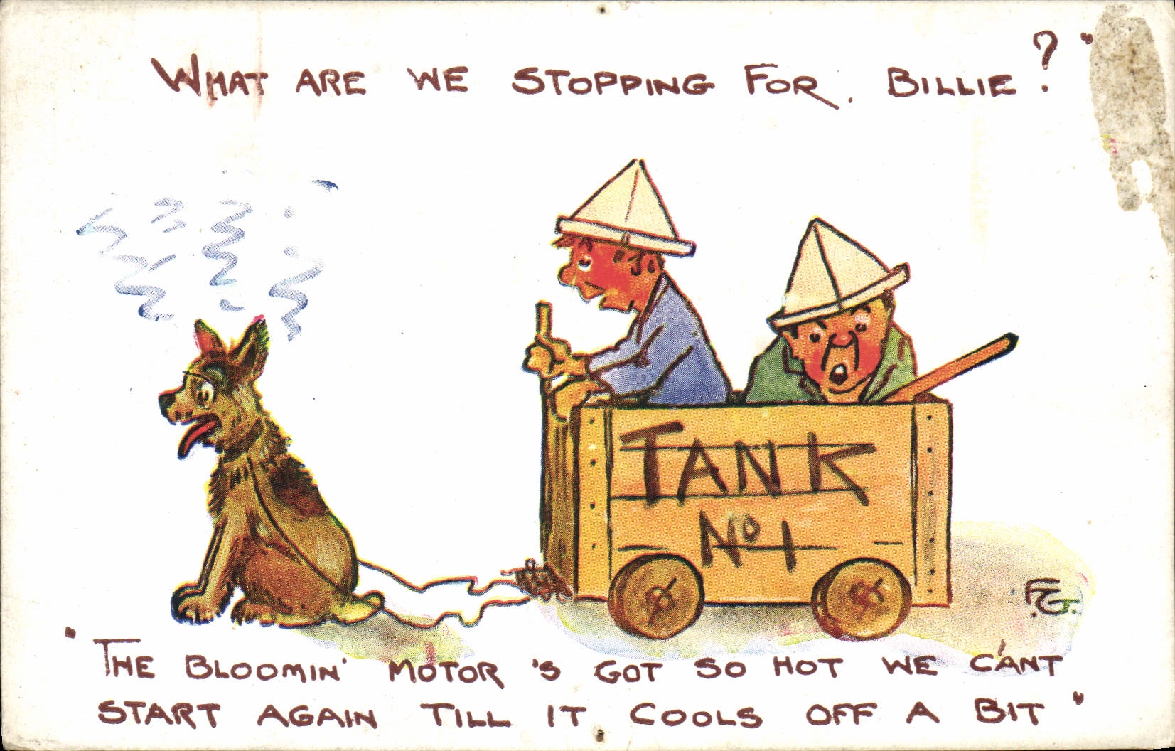 VINTAGE POSTCARD Fantasy Illustrator Dog Children Tank