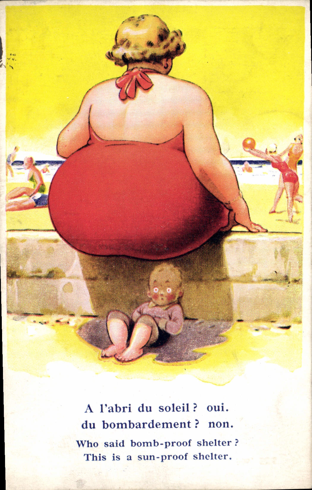 VINTAGE POSTCARD Fantasy Illustrator Strong Woman Bathing suit