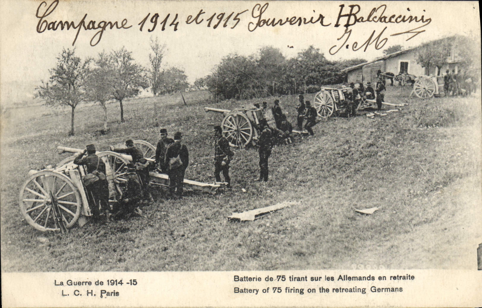 VINTAGE POSTCARD Militaria Battery of 75 tie on the Germans in retirement