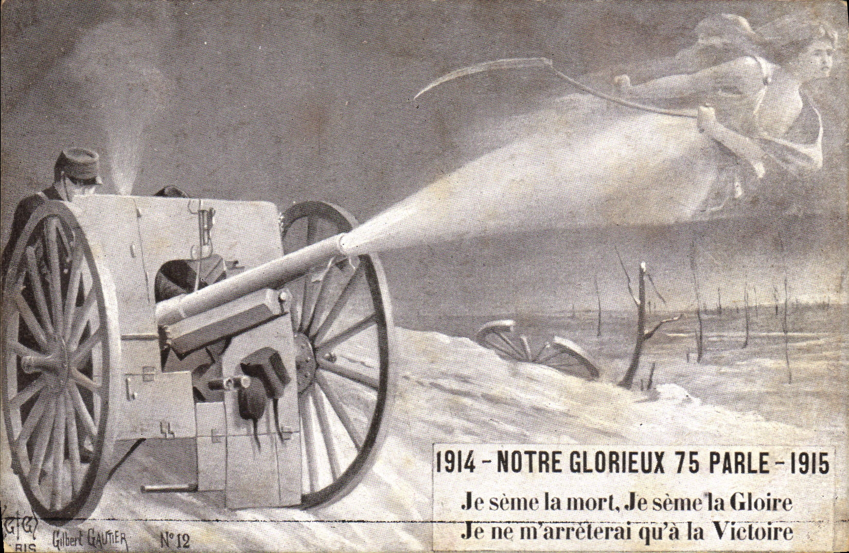 VINTAGE POSTCARD Militaria Our glorious 75 speaks Dead Ange