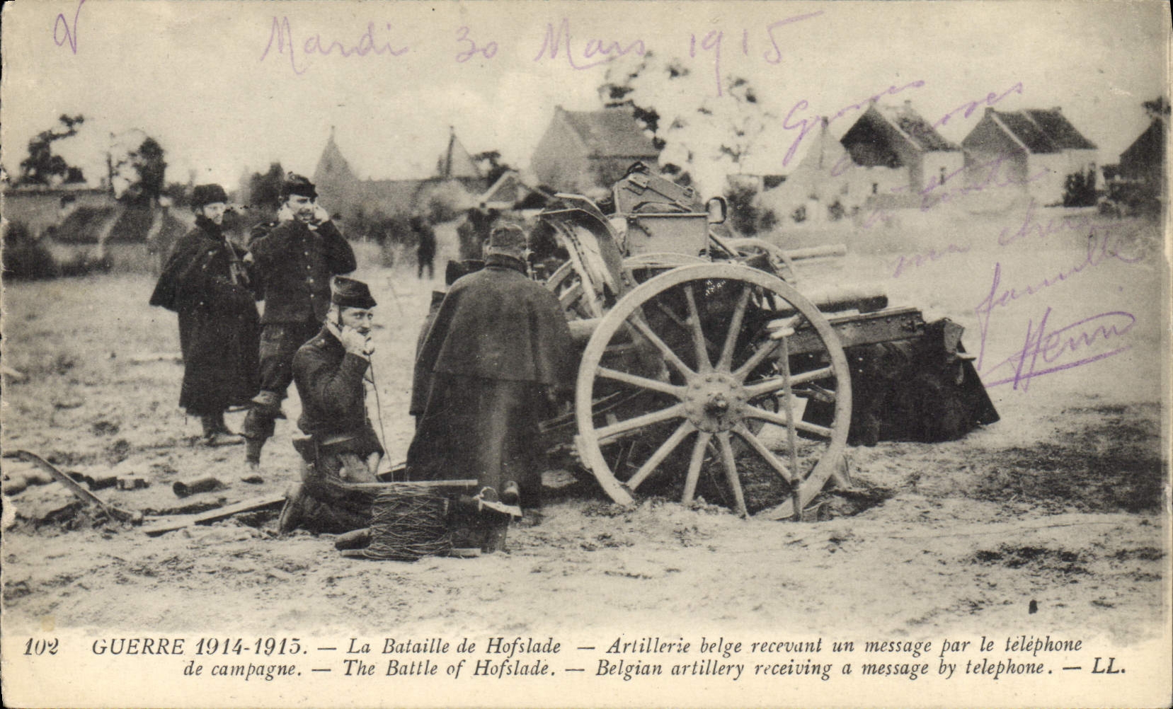 VINTAGE POSTCARD Militaria the battle of Belgian Hofslade Artillery