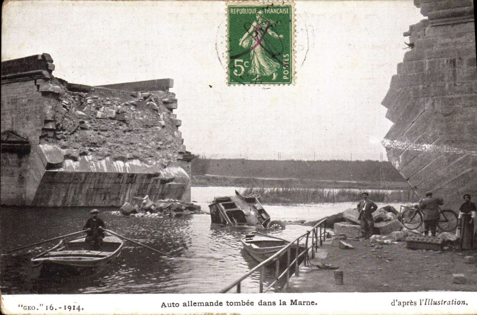 VINTAGE POSTCARD Militaria German Car tombee in the Marne