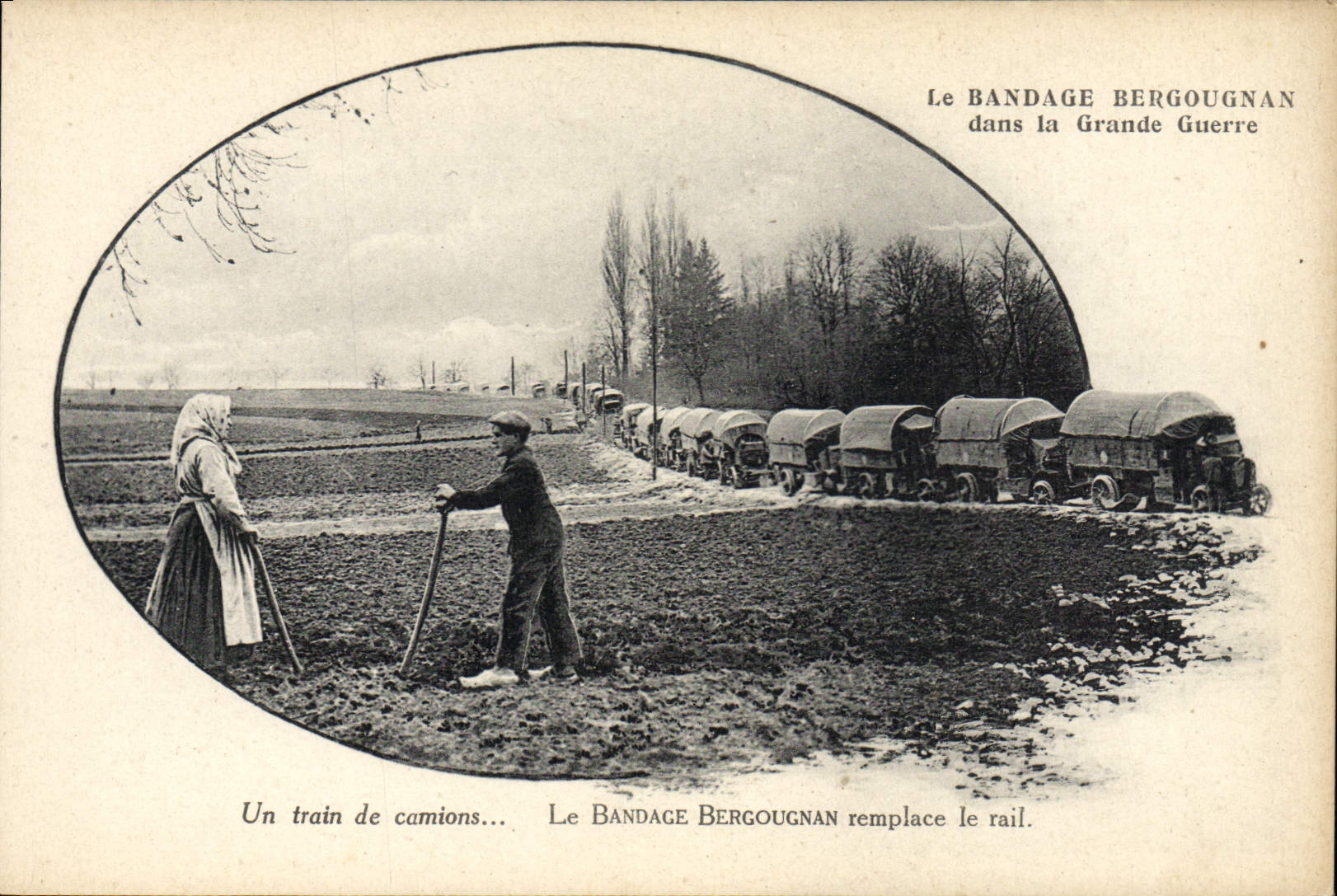 CPA Militaria Bandage Bergougnan Train de camions 