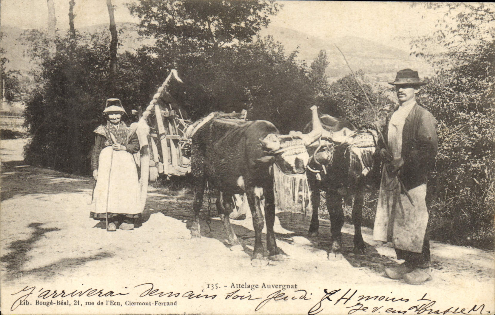 Folklore de Auvergnant del coche de la POSTAL de la VENDIMIA