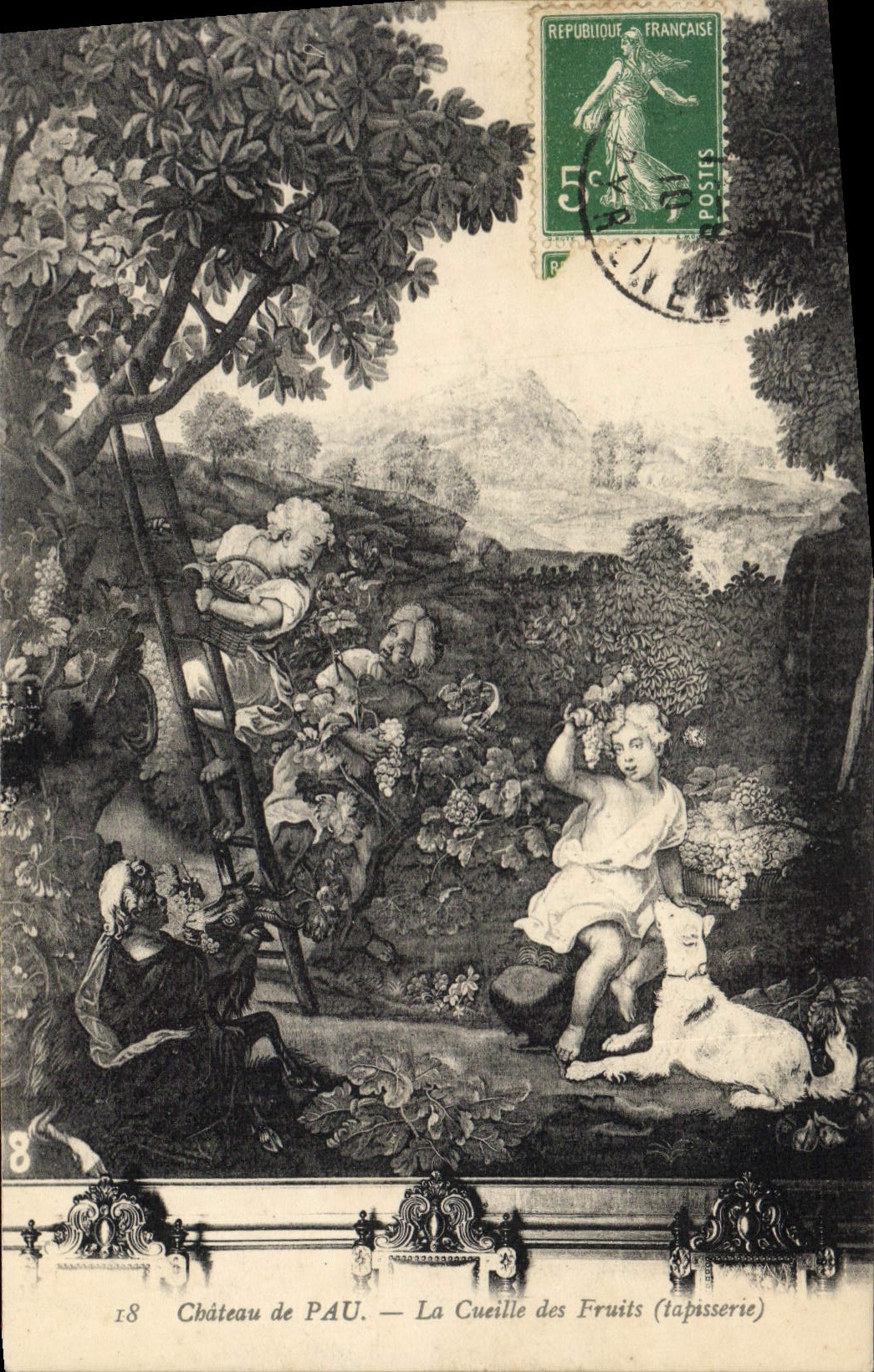 CPA Pau La Cueille Des Fruits Tapisserie Chien