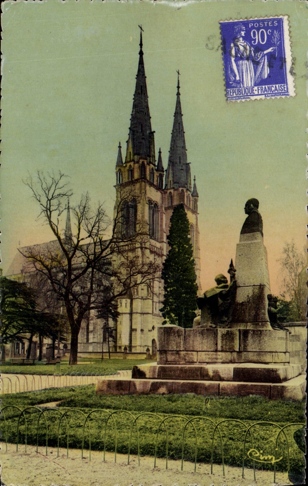 VINTAGE POSTCARD Moulins the Cathedral Places Museum Monument of colonel Laussedat