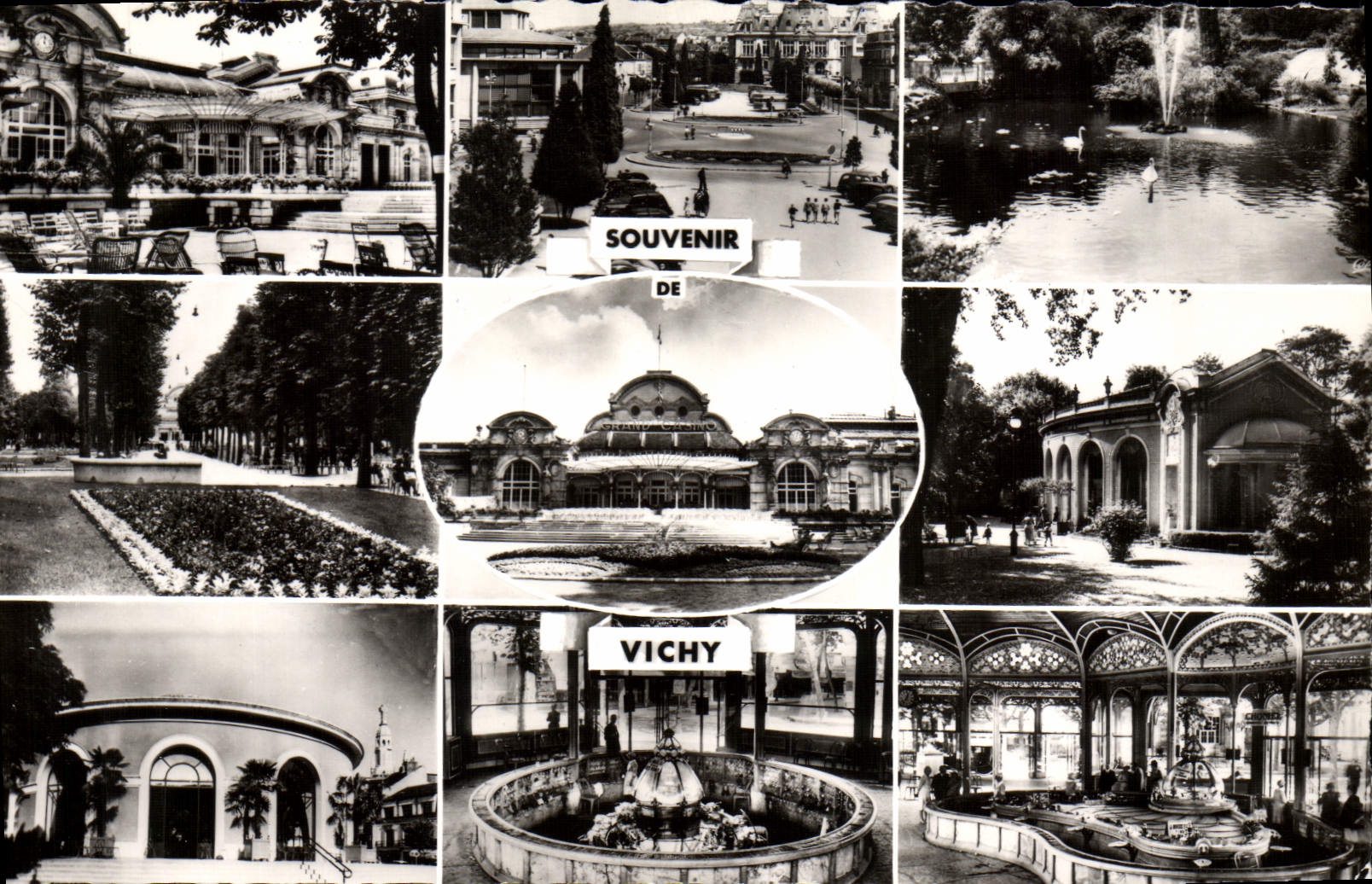 CPM Vichy Casino Place De I'Hotel De Ville Parc Source des Celestins Source de l'Hopital Grande Grille Chomel