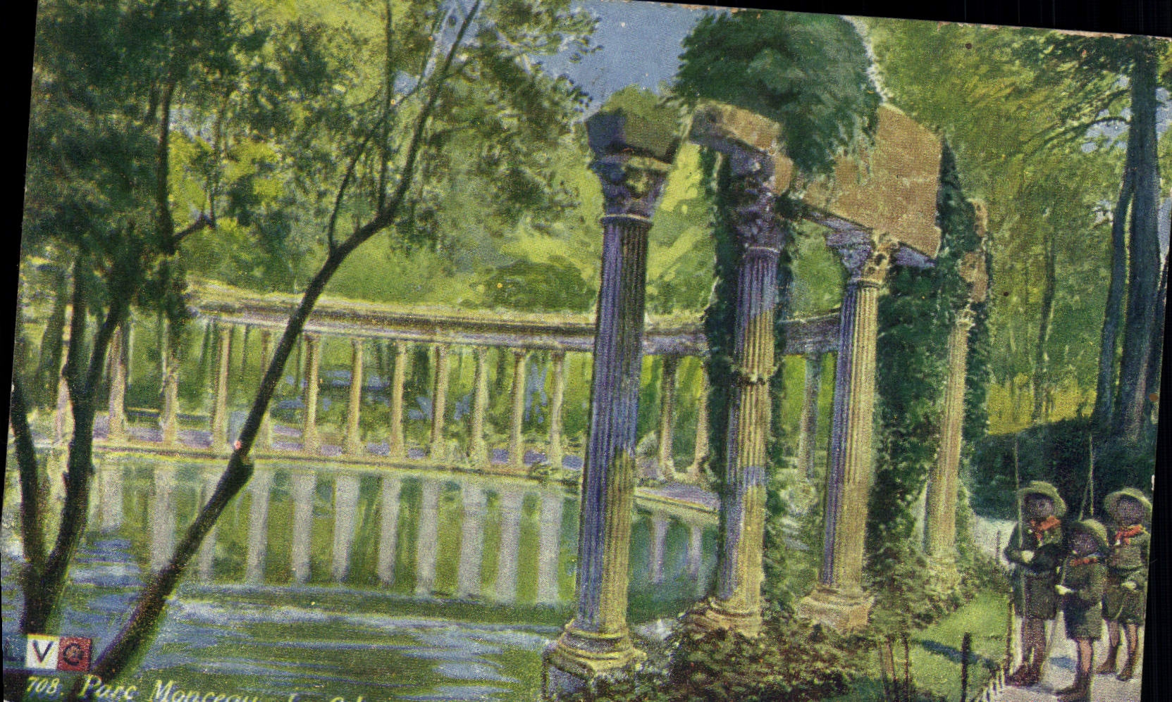 VINTAGE POSTCARD Scout Scouting Jamboree Paris Park heap the colonnade