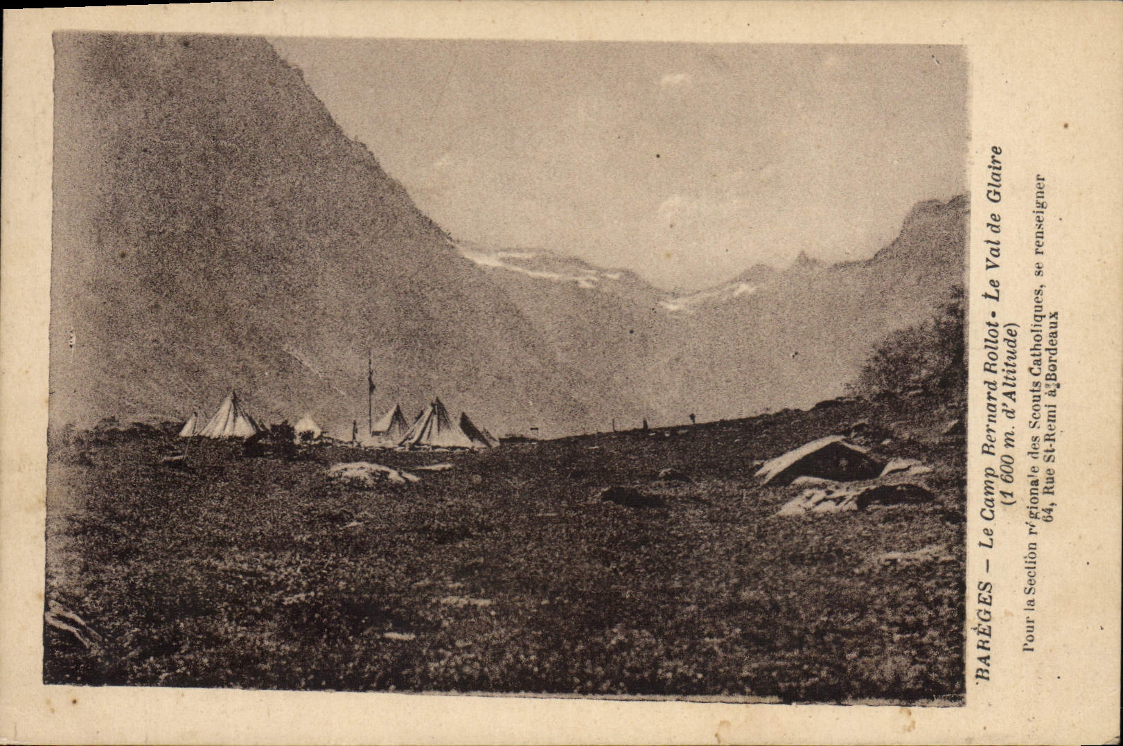 Jamboree de exploración Bareges del explorador de la POSTAL de la VENDIMIA el campo Bernard Bollot el valle de la gloria