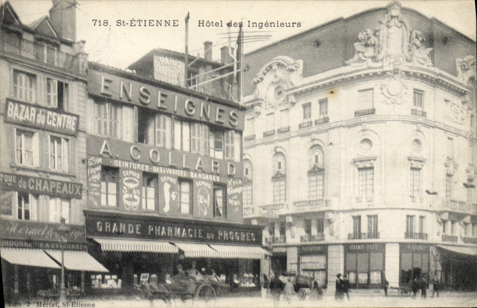 VINTAGE POSTCARD St Etienne Hotel of the engineers Pharmacy of progress