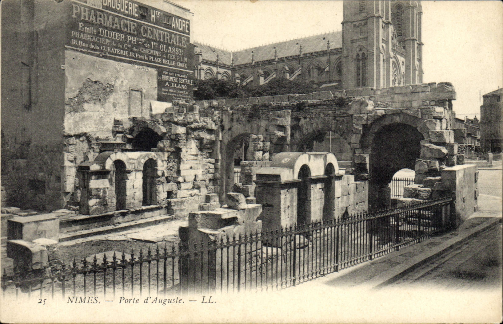 VINTAGE POSTCARD Nimes Carries of Auguste Thermes Central pharmacy