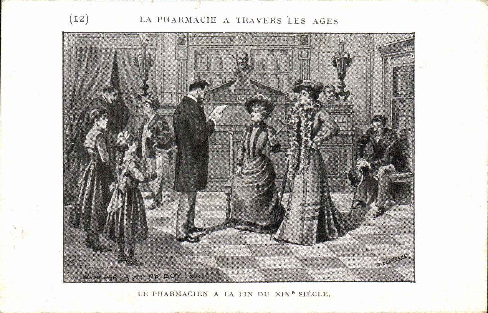 VINTAGE POSTCARD pharmacy through old the pharmacist at the end of 19th