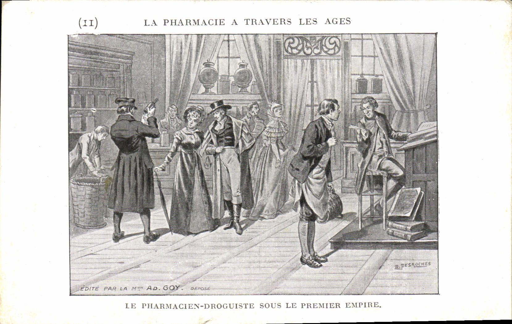VINTAGE POSTCARD pharmacy through old the pharmacist general storekeeper under the First Empire