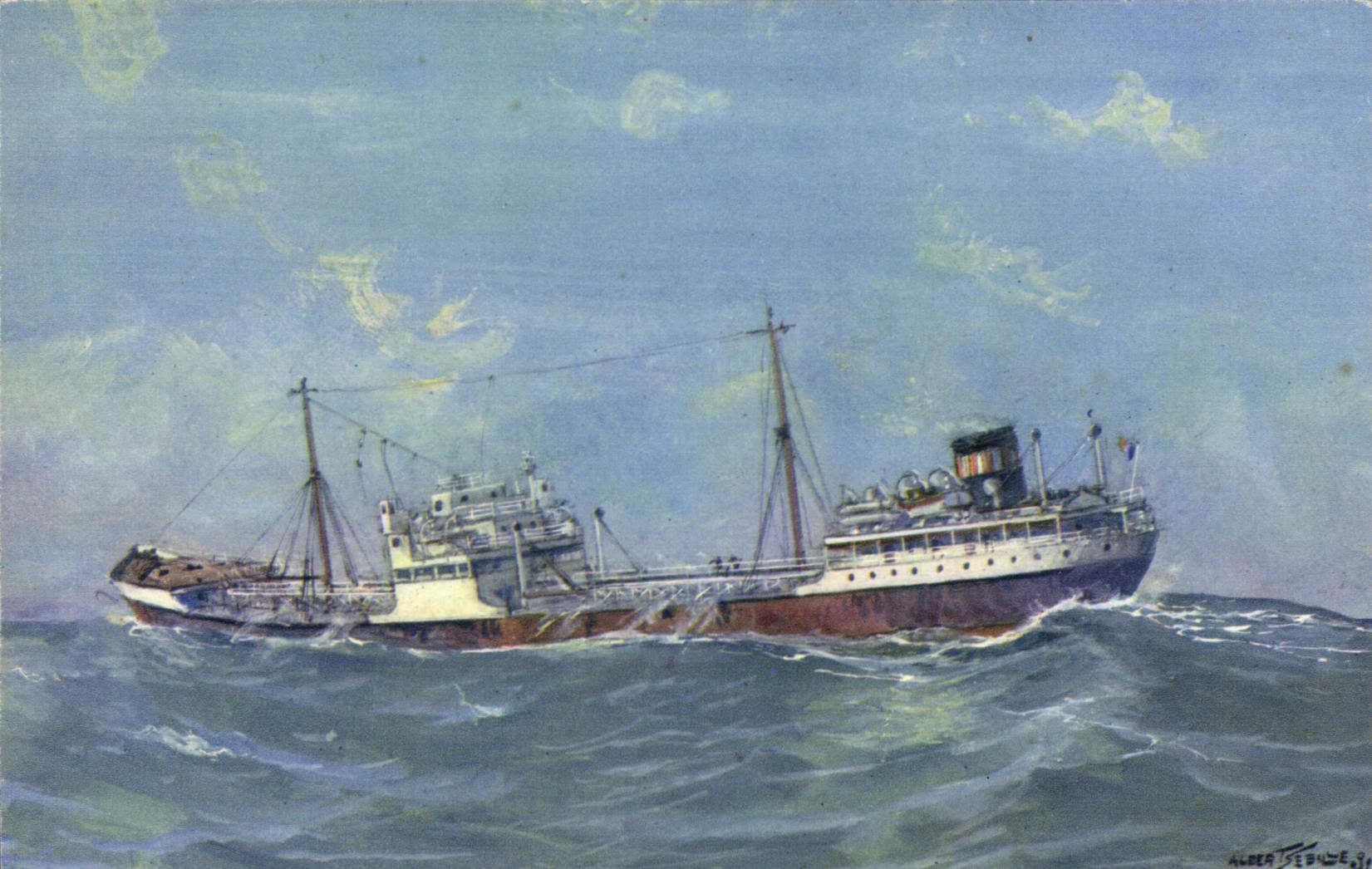 CPA Bateau Petrolier par gros temps en Mediterranee Sebille Petrole