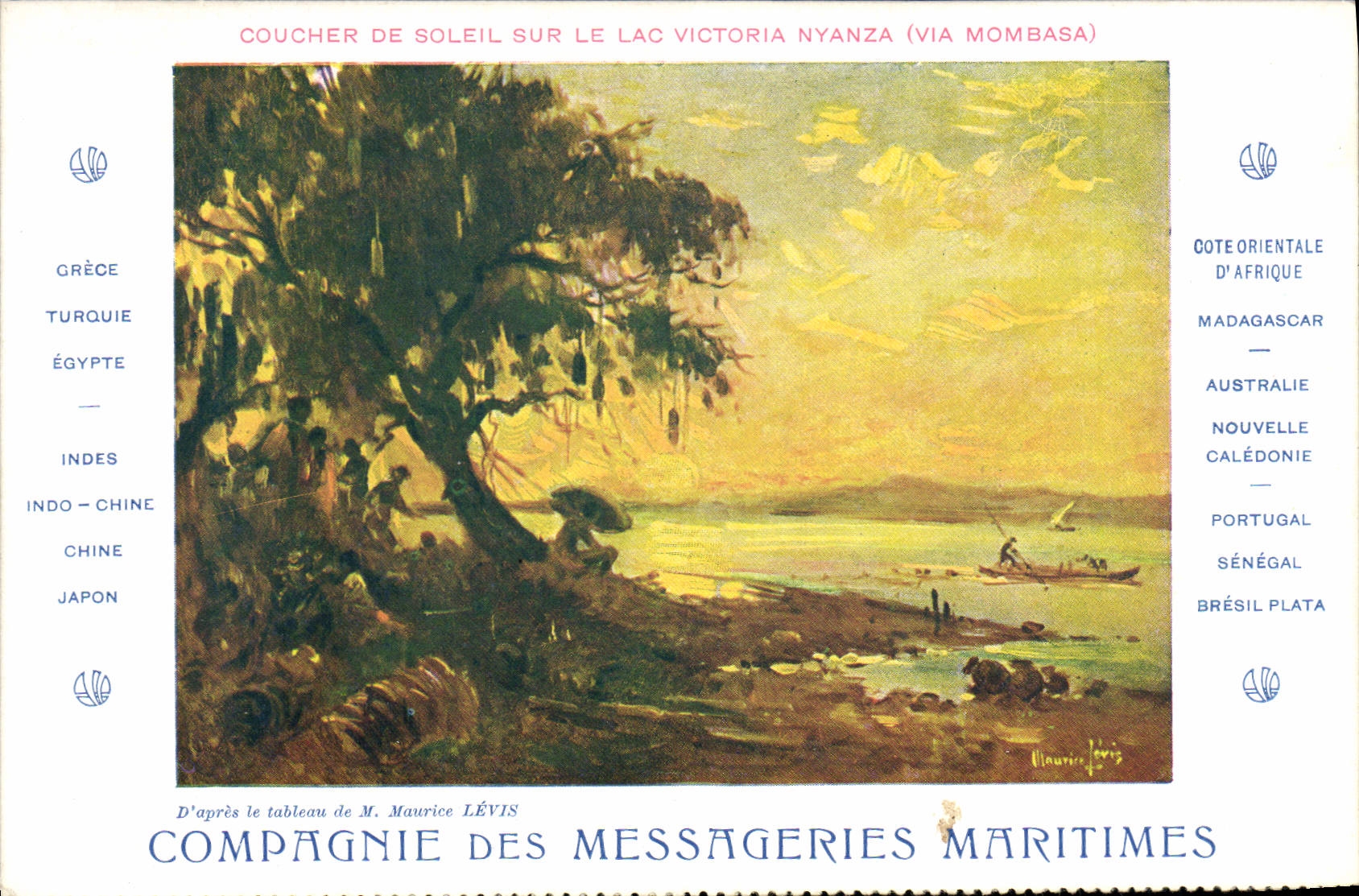 CPA Bateau Paquebot Compagnie des Messageries Maritimes Coucher de coleil sur le lac Victoria Nyanza Via Mombasa