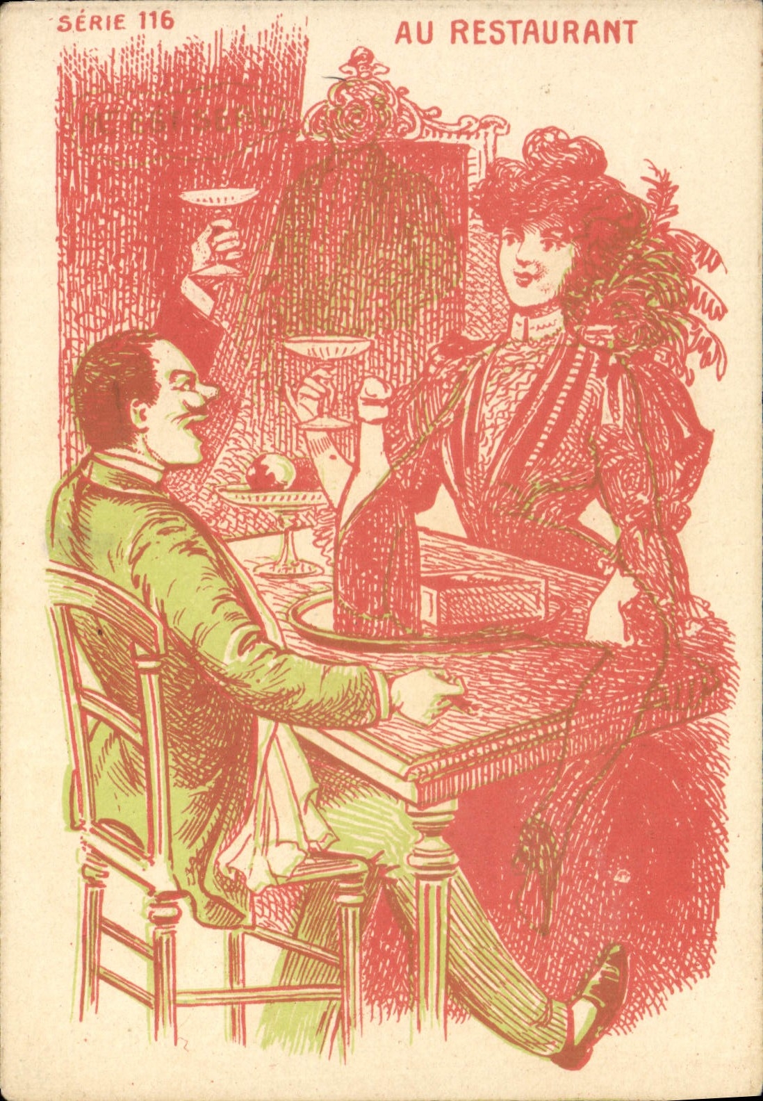 CPA Nu erotique Femme Au Restaurant