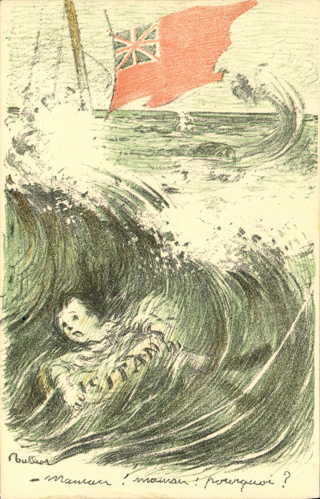 VINTAGE POSTCARD Fantasy Illustrator Poulbot Boat