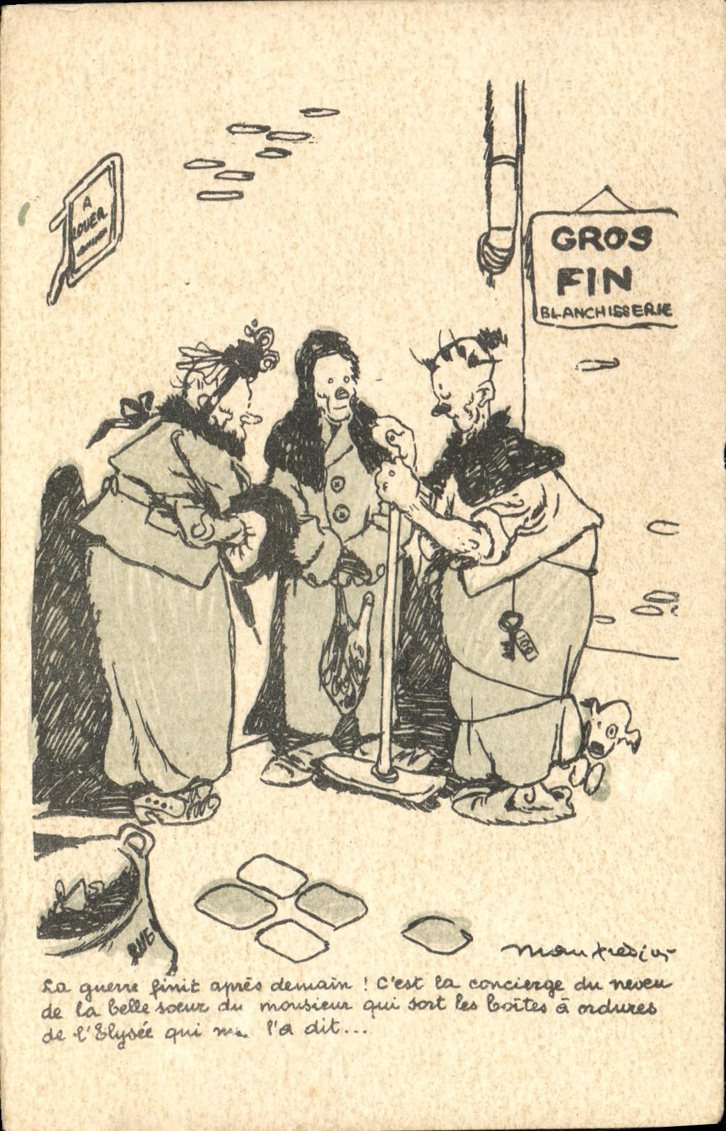 VINTAGE POSTCARD Fantasy Illustrator Caretakers Laundry