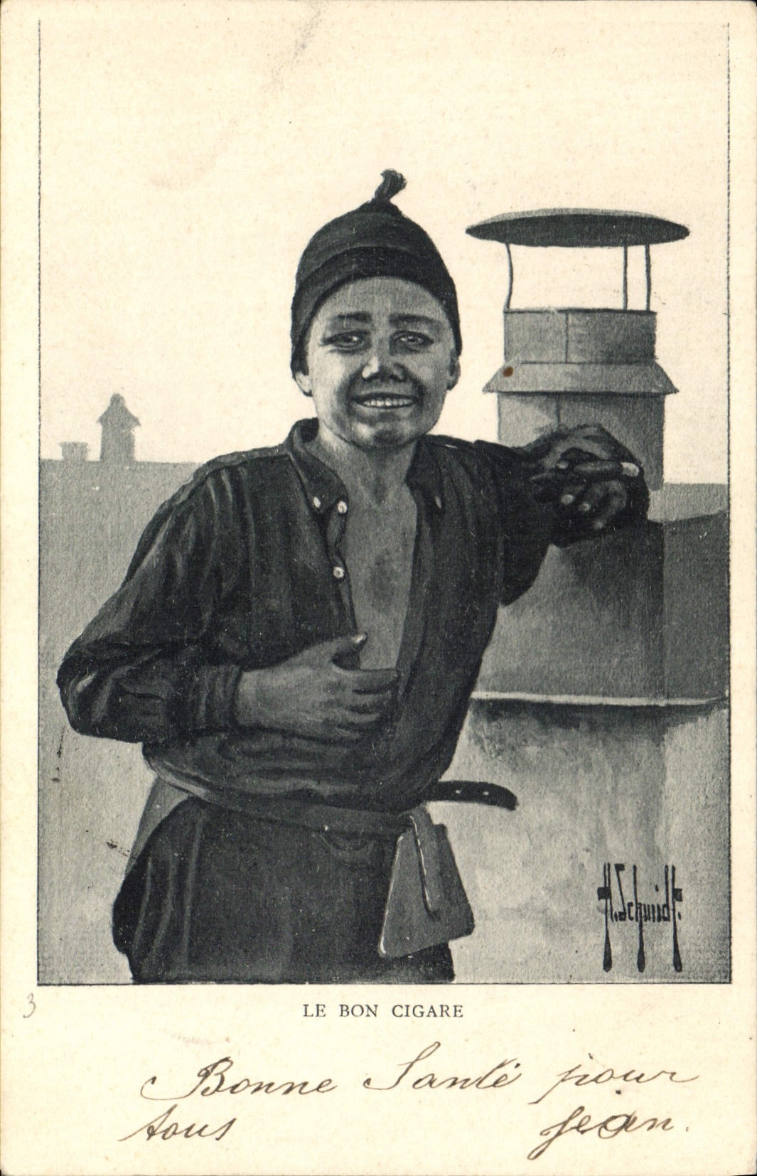 VINTAGE POSTCARD Fantasy Illustrator Chimney sweeper the good cigar Tobacco