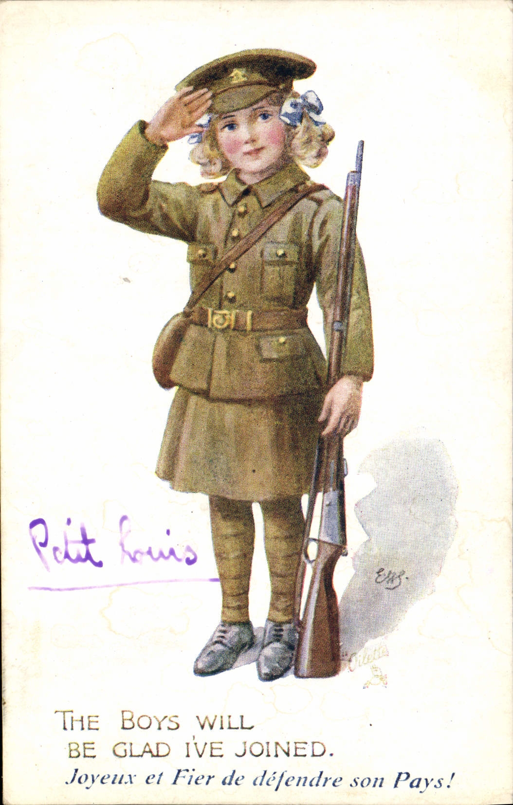 VINTAGE POSTCARD Fantasy Illustrator Child Militaria soldier